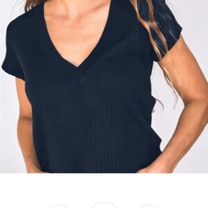 perfectwhitetee Black V-Neck Short Sleeve Tee - Bobby Cut